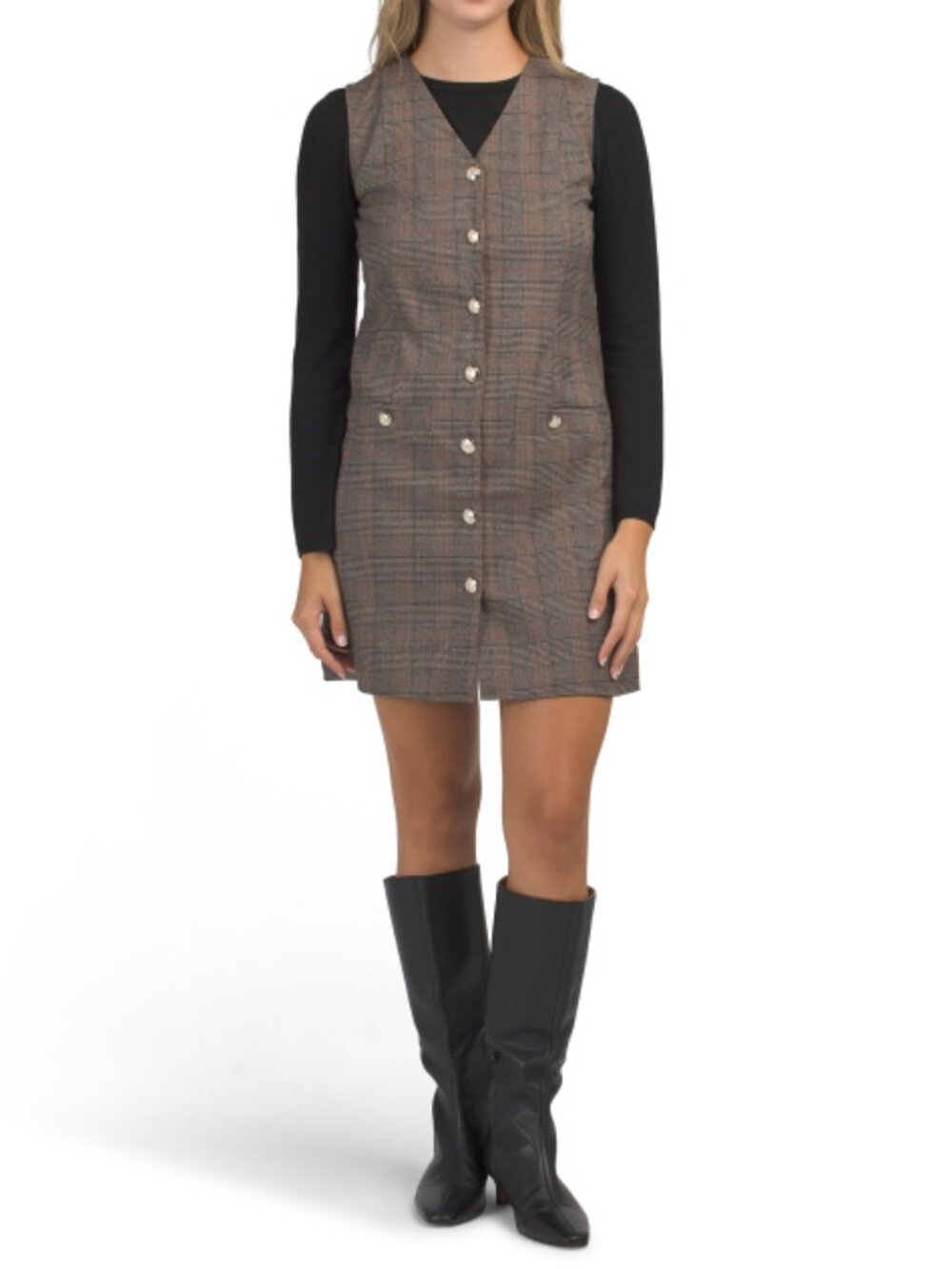 RACHEL ZOE Plaid Button Down Mini Jumper Dress